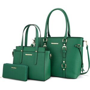 Women's Green 3PCS Purses Tote Wallet Shoulder Satchel Handbags Set